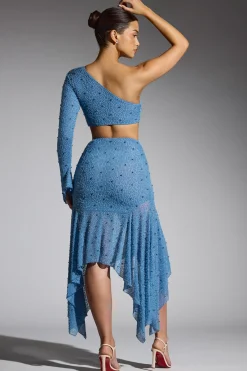 Oh Polly Women'S Clothing Sale - $65 And Under | Party Dresses^Embellished Handkerchief Hem Gown Skirt in Smokey Blue SmokeyBlue