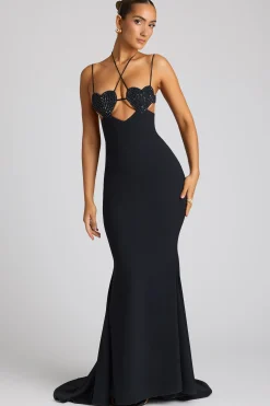 Oh Polly Embellished Dresses^Embellished Heart Cup Detail Evening Gown in Black