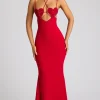 Oh Polly Embellished Dresses^Embellished Heart Cup Detail Evening Gown in Fire Red FireRed