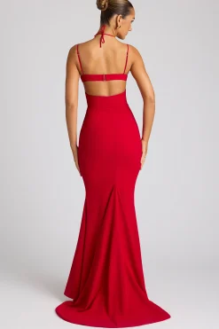 Oh Polly Embellished Dresses^Embellished Heart Cup Detail Evening Gown in Fire Red FireRed