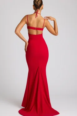 Oh Polly Embellished Dresses^Embellished Heart Cup Detail Evening Gown in Fire Red FireRed