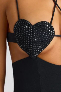 Oh Polly Embellished Dresses^Embellished Heart Cup Detail Mini Dress in Black
