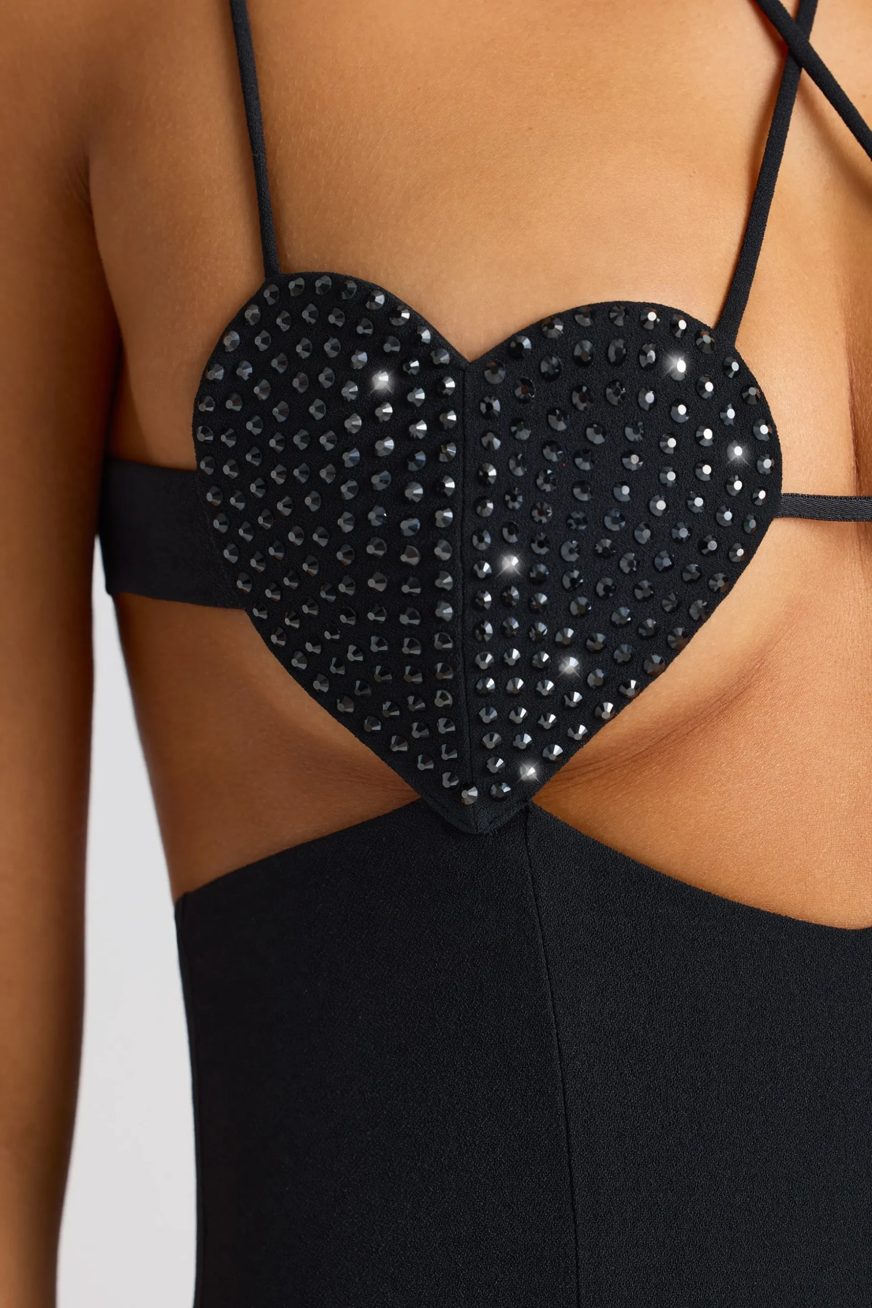 Oh Polly Embellished Dresses^Embellished Heart Cup Detail Mini Dress in Black
