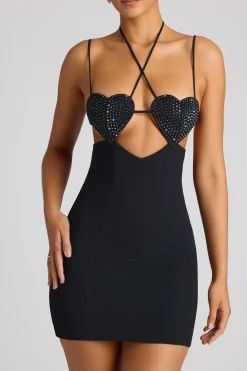 Oh Polly Embellished Dresses^Embellished Heart Cup Detail Mini Dress in Black