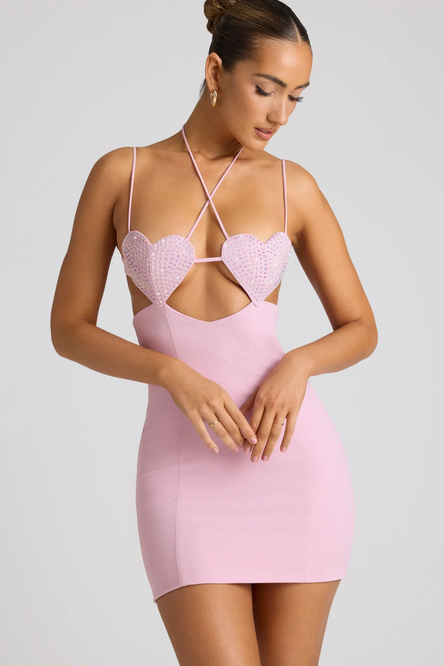 Oh Polly Women'S Clothing Sale - $65 And Under^Embellished Heart Cup Detail Mini Dress in Soft Pink SoftPink