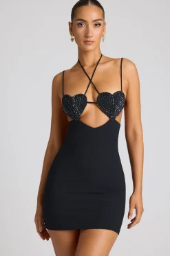 Oh Polly Embellished Dresses^Embellished Heart Cup Detail Mini Dress in Black