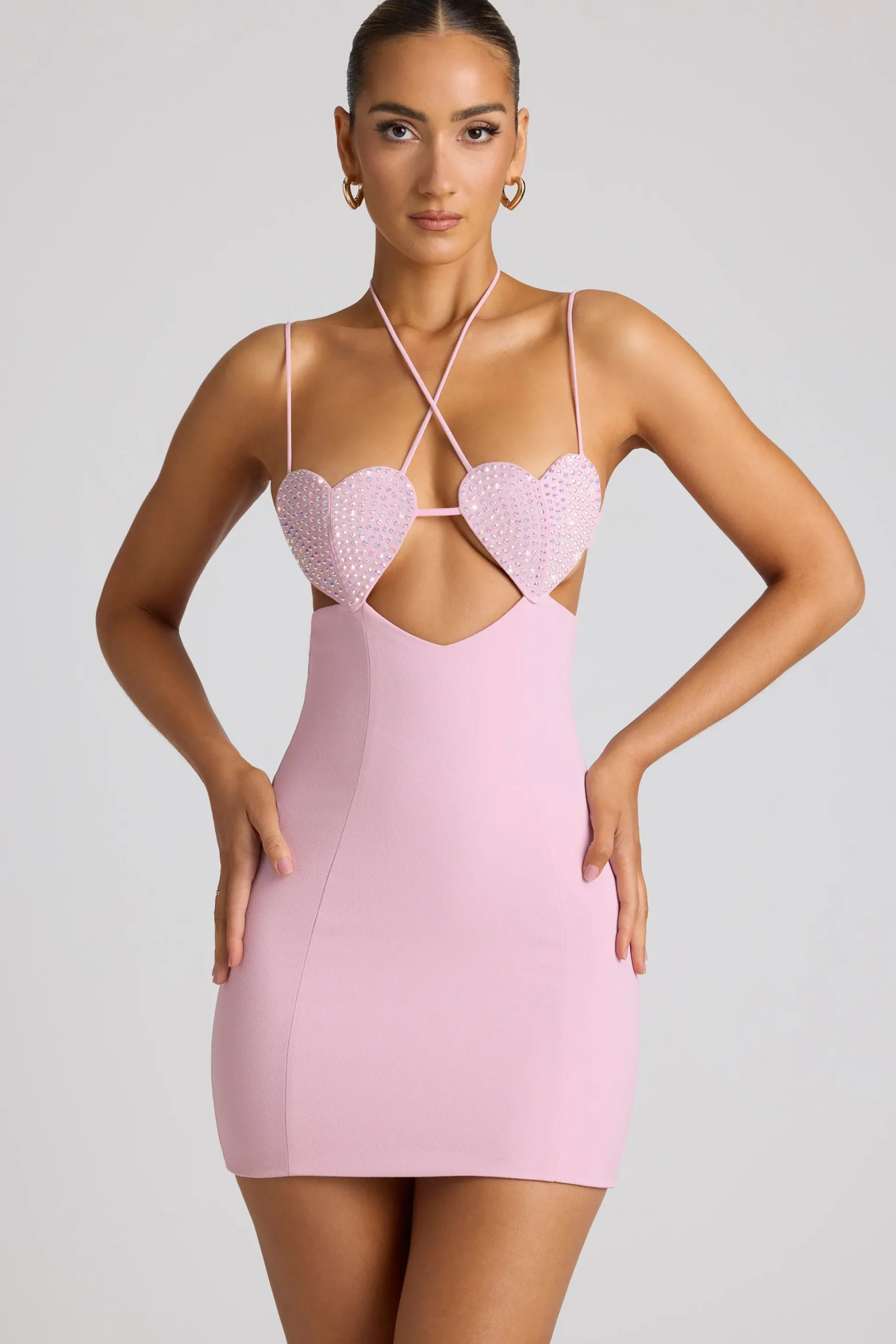 Oh Polly Women'S Clothing Sale - $65 And Under^Embellished Heart Cup Detail Mini Dress in Soft Pink SoftPink