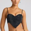 Oh Polly Women'S Clothing Sale - $65 And Under | Party Dresses^Embellished Heart Detail Crop Top in Black
