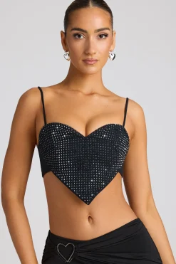 Oh Polly Women'S Clothing Sale - $65 And Under | Party Dresses^Embellished Heart Detail Crop Top in Black