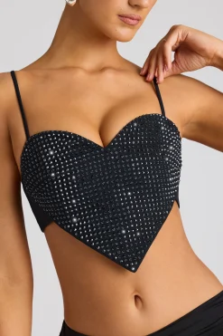Oh Polly Women'S Clothing Sale - $65 And Under | Party Dresses^Embellished Heart Detail Crop Top in Black