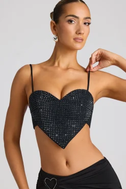 Oh Polly Women'S Clothing Sale - $65 And Under | Party Dresses^Embellished Heart Detail Crop Top in Black