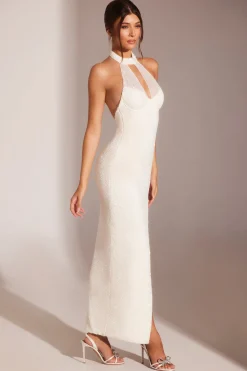 Oh Polly Party Dresses | Bride To Be^Embellished High Neck Keyhole Cut Out Evening Gown in White