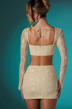 Oh Polly Women'S Clothing Sale - $65 And Under | Women'S Clothing Sale - $40 And Under^Embellished Lace Bodycon Mini Skirt in Ivory