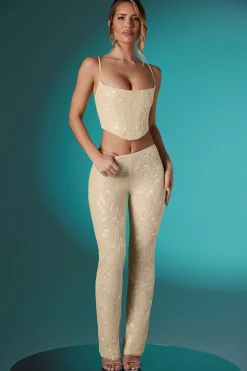 Oh Polly Women'S Clothing Sale - $65 And Under | Women'S Clothing Sale - $40 And Under^Embellished Lace Low Rise Trousers in Ivory