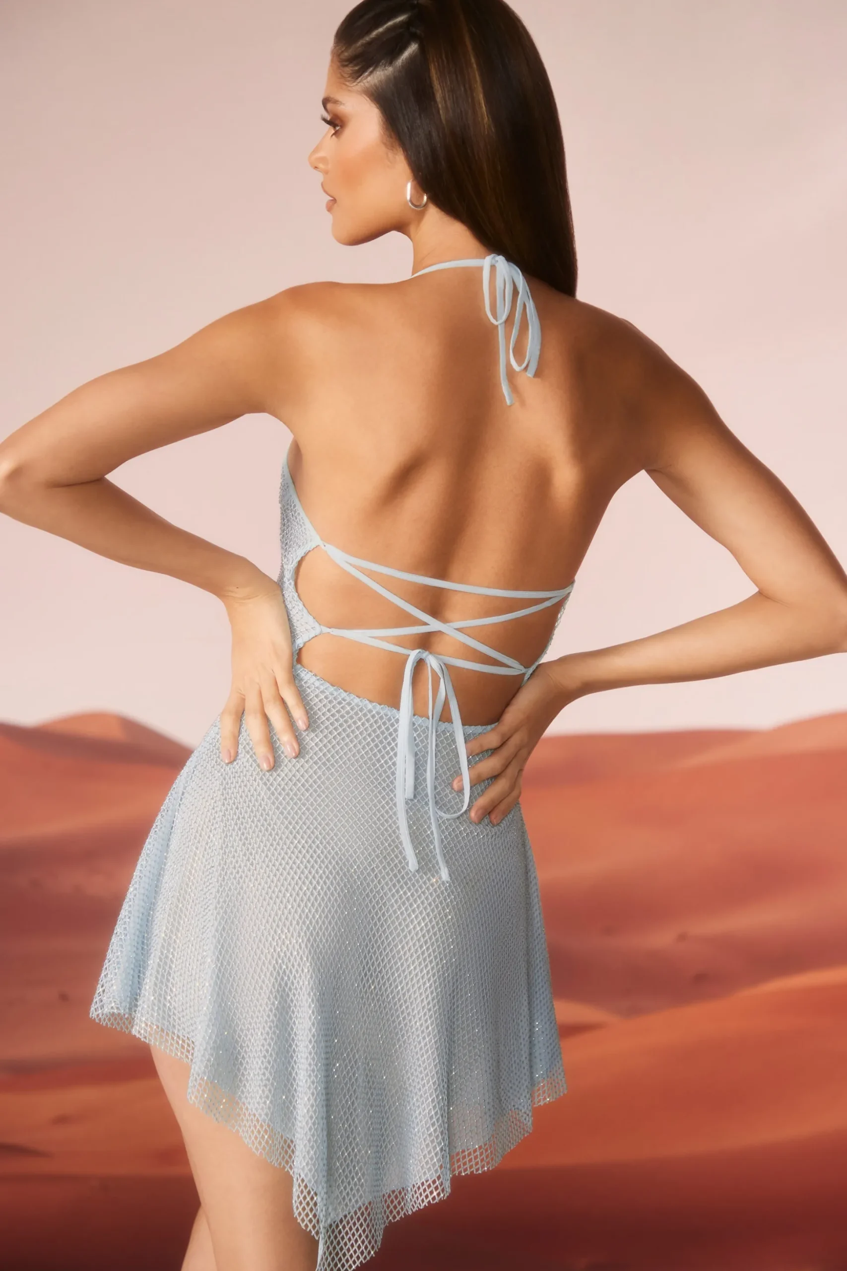 Oh Polly Women'S Clothing Sale - $65 And Under | Women'S Clothing Sale - $40 And Under^Embellished Lace Up Back Mini Dress in Aqua