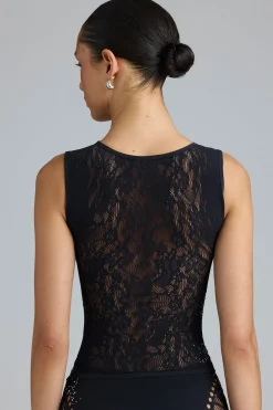 Oh Polly Women'S Clothing Sale - $65 And Under | Women'S Clothing Sale - $40 And Under^Embellished Lace-Up High-Neck Top in Black