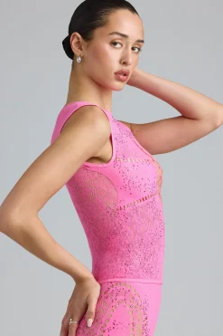 Oh Polly Women'S Clothing Sale - $65 And Under | Women'S Clothing Sale - $40 And Under^Embellished Lace-Up High-Neck Top in Bubblegum Pink BubblegumPink