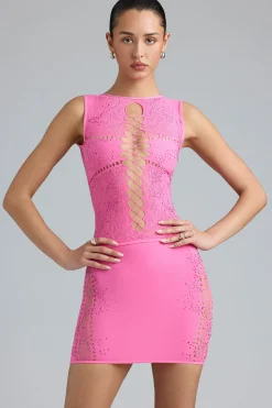 Oh Polly Women'S Clothing Sale - $65 And Under | Women'S Clothing Sale - $40 And Under^Embellished Lace-Up High-Neck Top in Bubblegum Pink BubblegumPink