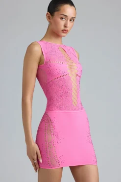 Oh Polly Women'S Clothing Sale - $65 And Under | Women'S Clothing Sale - $40 And Under^Embellished Lace-Up High-Neck Top in Bubblegum Pink BubblegumPink