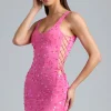 Oh Polly Women'S Clothing Sale - $65 And Under^Embellished Lace-Up Mini Dress in Bubblegum Pink BubblegumPink