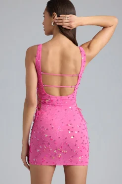 Oh Polly Women'S Clothing Sale - $65 And Under^Embellished Lace-Up Mini Dress in Bubblegum Pink BubblegumPink