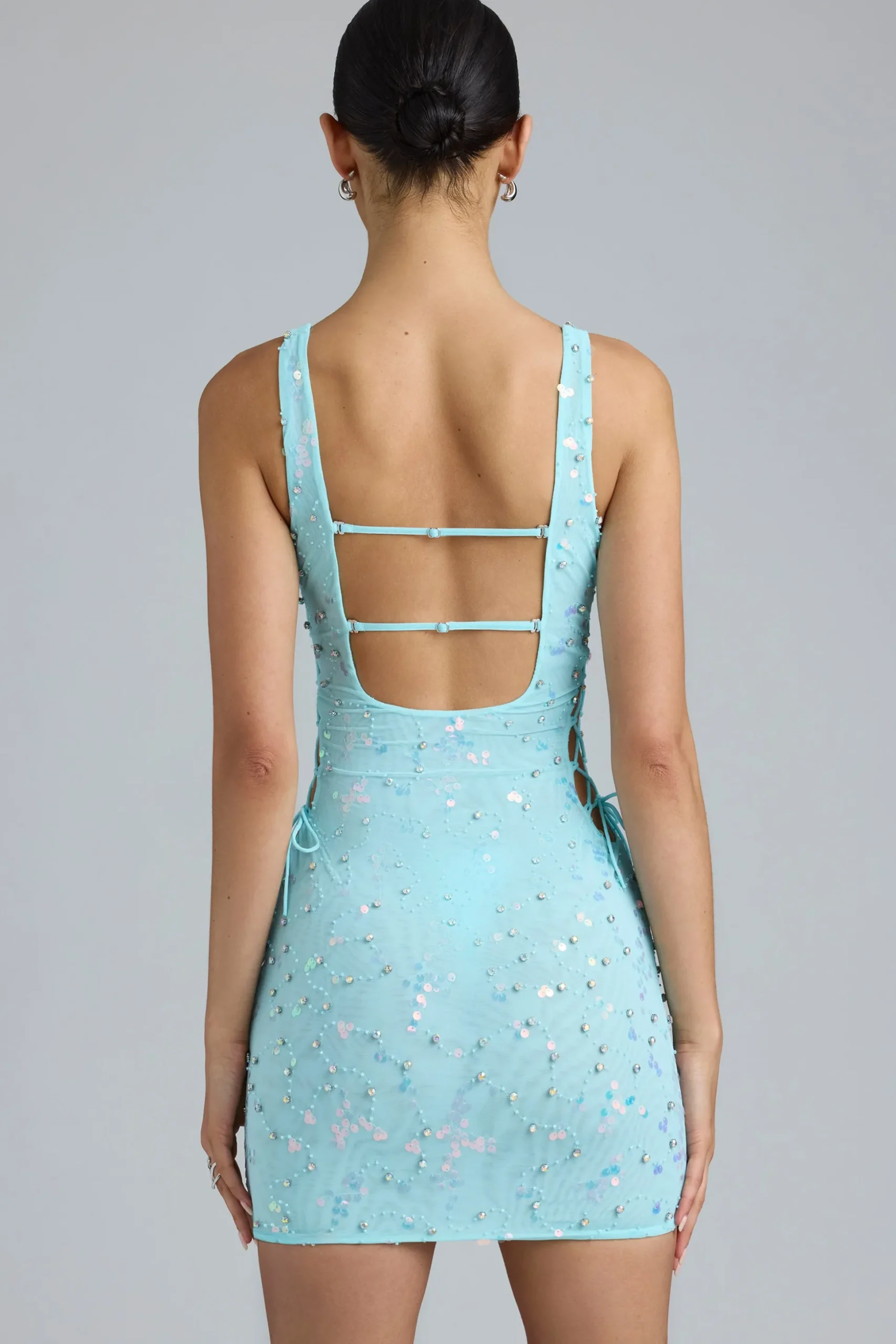 Oh Polly Women'S Clothing Sale - $65 And Under^Embellished Lace-Up Mini Dress in Ice Blue IceBlue