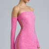 Oh Polly Women'S Clothing Sale - $65 And Under^Embellished Lace-Up Off-Shoulder Mini Dress in Bubblegum Pink BubblegumPink
