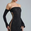 Oh Polly Women'S Clothing Sale - $65 And Under^Embellished Lace-Up Off-Shoulder Mini Dress in Black