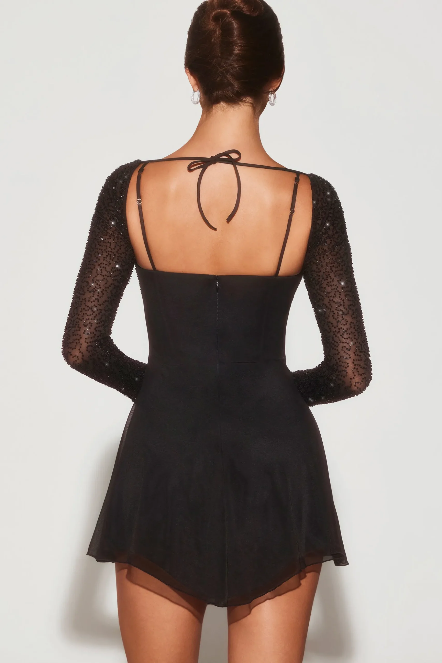 Oh Polly Party Dresses | Birthday^Embellished Long Sleeve Angled Hem Mini Dress in Black