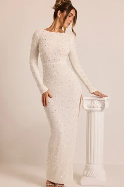 Oh Polly Bride To Be | Embellished Dresses^Embellished Long Sleeve Backless Maxi Dress in White