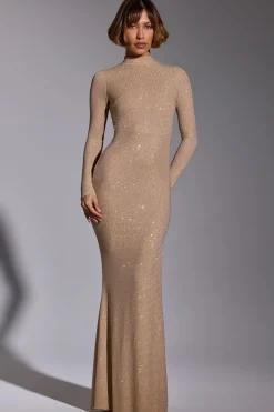 Oh Polly Wedding Guest | Party Dresses^Embellished Long Sleeve Evening Gown in Gold