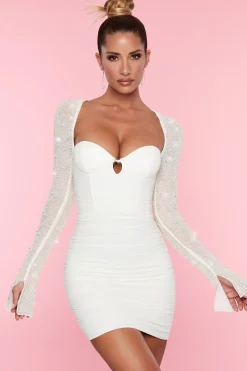 Oh Polly Party Dresses | Birthday^Embellished Long Sleeve Mini Dress in White
