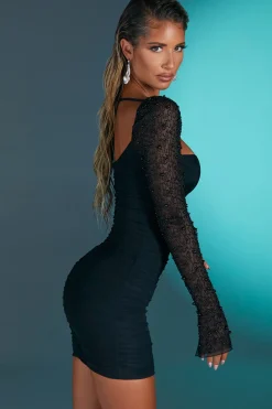 Oh Polly Party Dresses | Holiday Party Dresses & Outfits^Embellished Long Sleeve Mini Dress in Black