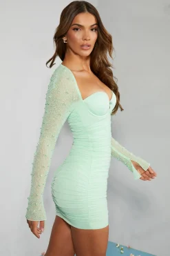 Oh Polly Women'S Clothing Sale - $65 And Under | Party Dresses^Embellished Long Sleeve Mini Dress in Mint