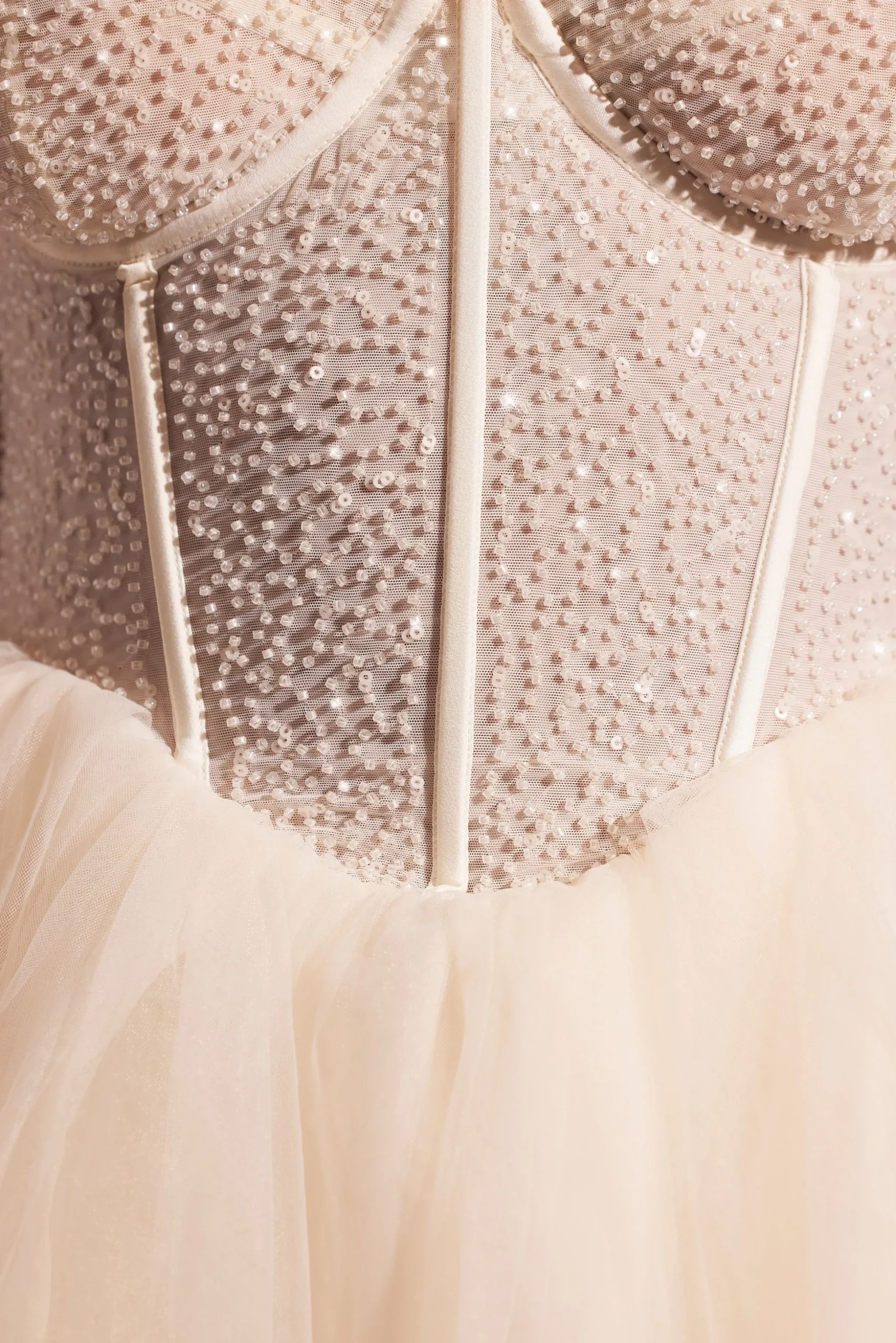 Oh Polly Party Dresses | Birthday^Embellished Long Sleeve Tulle Skirt Mini Dress in Ivory