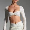 Oh Polly Co-Ords | Tops^Embellished Long-Sleeve Crop Top in White