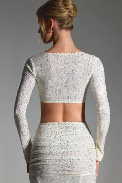 Oh Polly Co-Ords | Tops^Embellished Long-Sleeve Crop Top in White