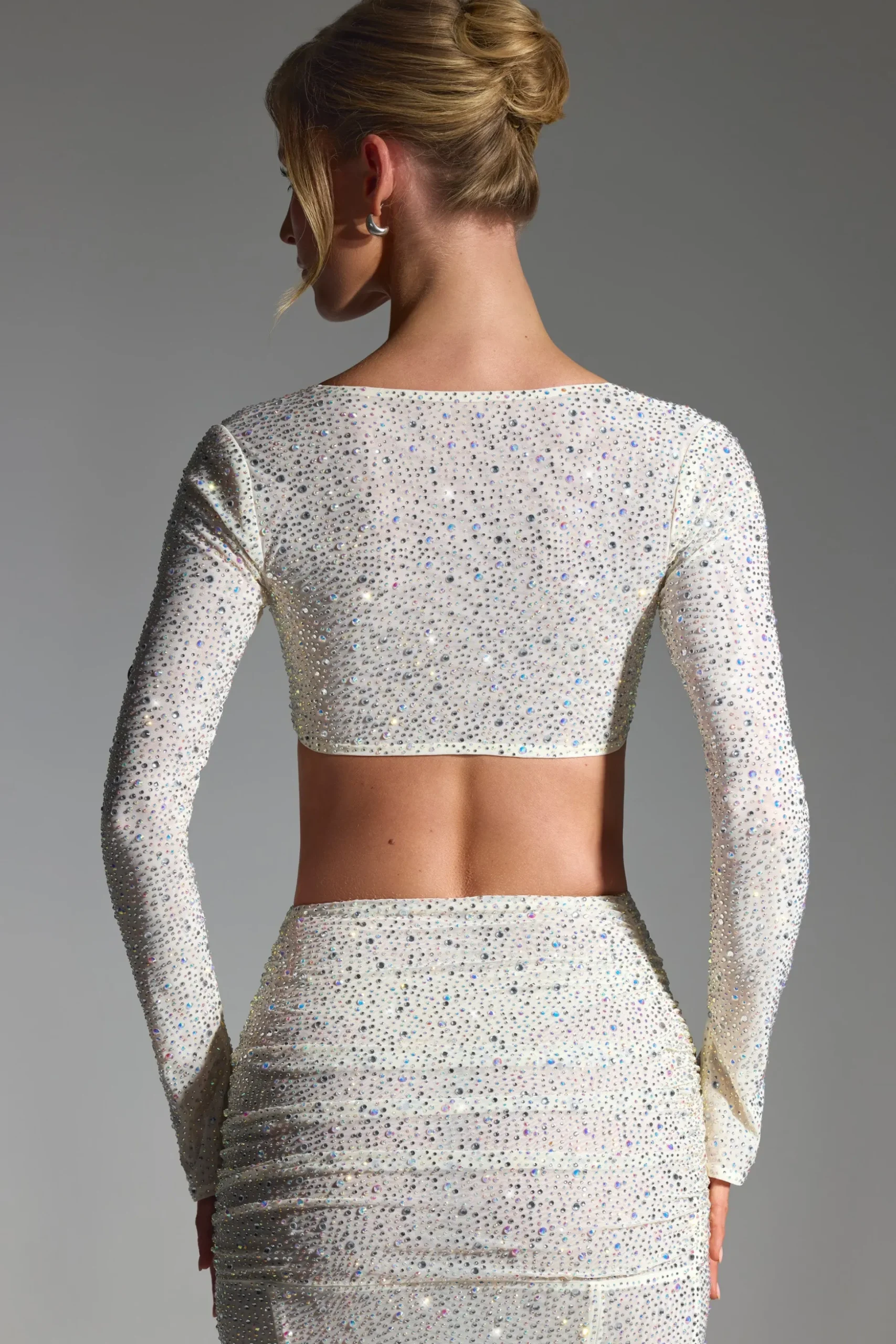 Oh Polly Co-Ords | Tops^Embellished Long-Sleeve Crop Top in White