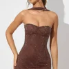 Oh Polly Party Dresses | Birthday^Embellished Low Back Neck Strap Mini Dress in Espresso