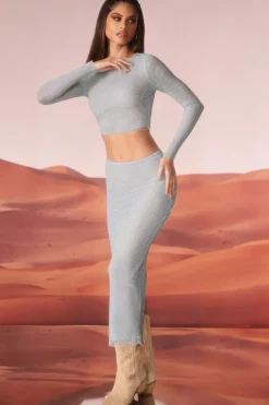 Oh Polly Women'S Clothing Sale - $65 And Under | Women'S Clothing Sale - $40 And Under^Embellished Low Rise Maxi Skirt in Aqua