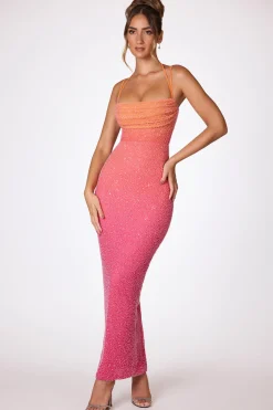 Oh Polly Party Dresses | Birthday^Embellished Maxi Dress in Red and Orange Ombré RedandOrangeOmbre