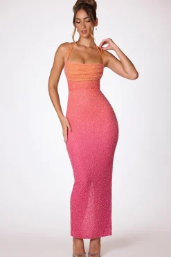 Oh Polly Party Dresses | Birthday^Embellished Maxi Dress in Red and Orange Ombré RedandOrangeOmbre