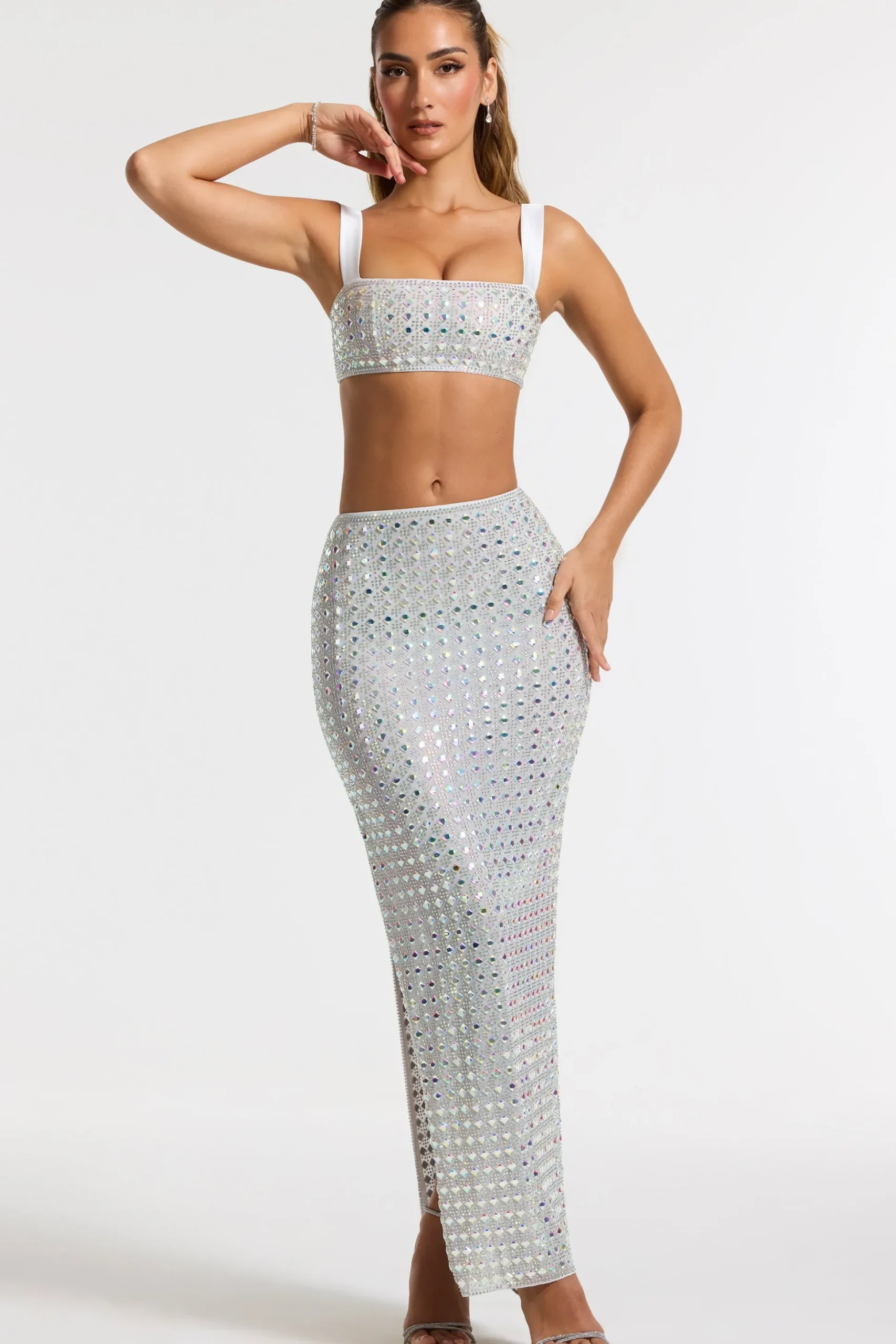 Oh Polly Party Dresses | Bride To Be^Embellished Mid Rise Gown Skirt in Silver