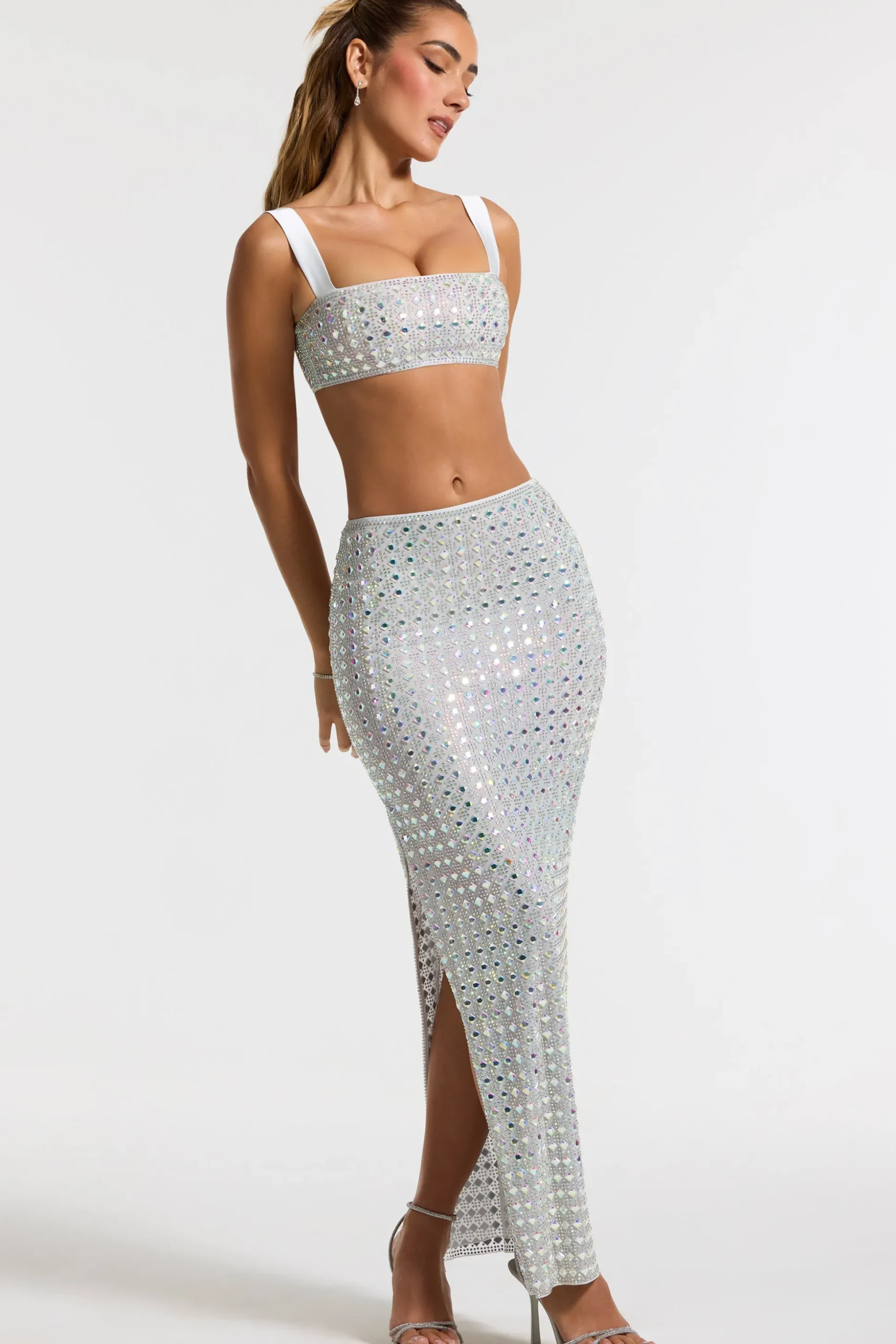 Oh Polly Party Dresses | Bride To Be^Embellished Mid Rise Gown Skirt in Silver