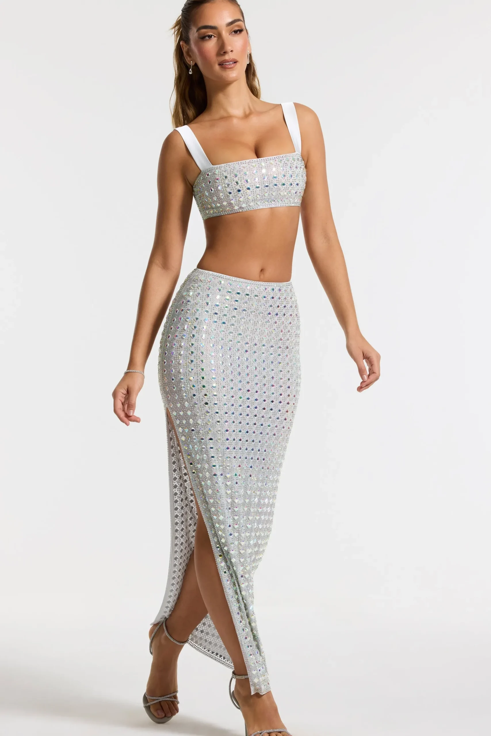 Oh Polly Party Dresses | Bride To Be^Embellished Mid Rise Gown Skirt in Silver