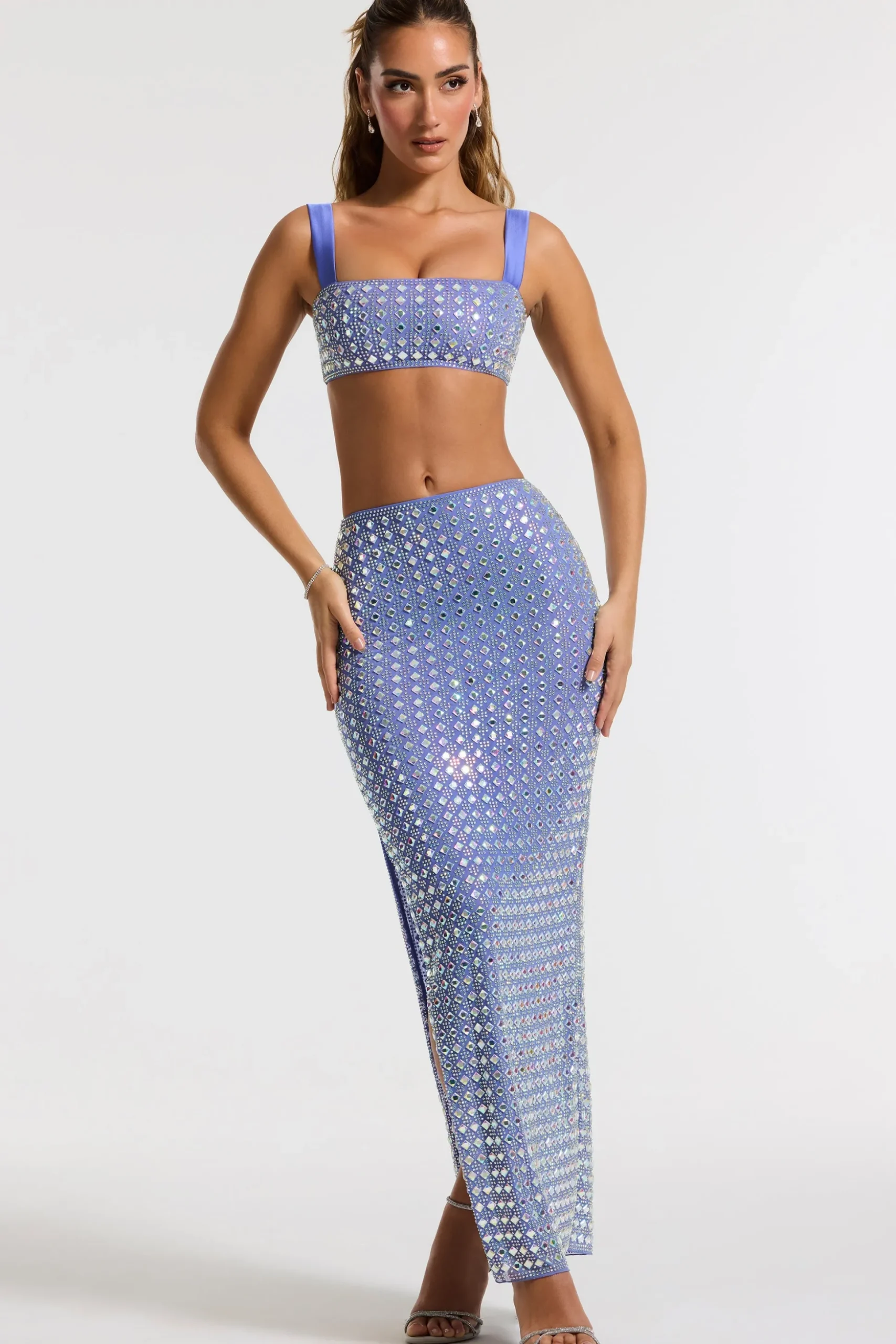 Oh Polly Women'S Clothing Sale - $65 And Under | Party Dresses^Embellished Mid Rise Gown Skirt in Blue