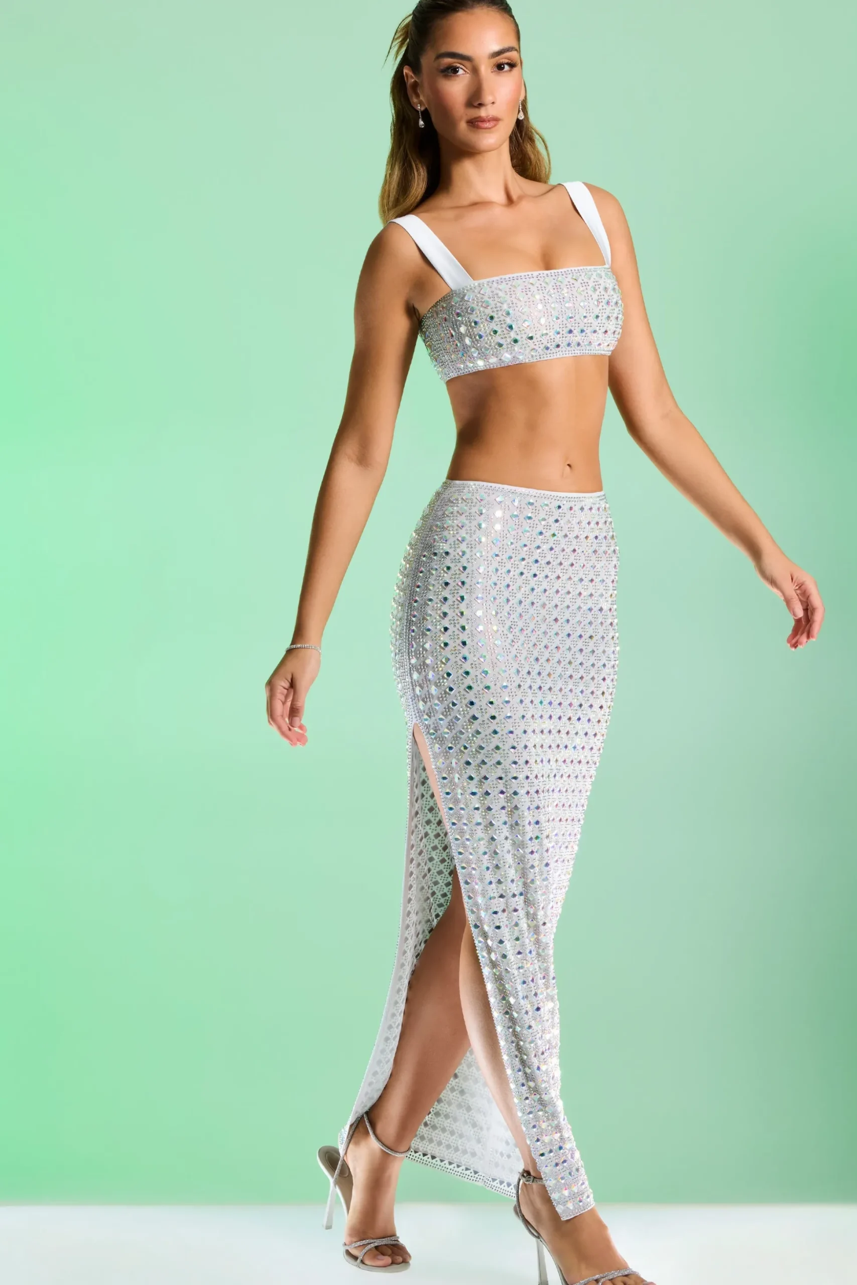 Oh Polly Party Dresses | Bride To Be^Embellished Mid Rise Gown Skirt in Silver