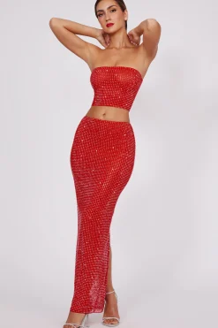 Oh Polly Skirts & Skorts | Co-Ords^Embellished Mid Rise Maxi Skirt in Fire Red FireRed