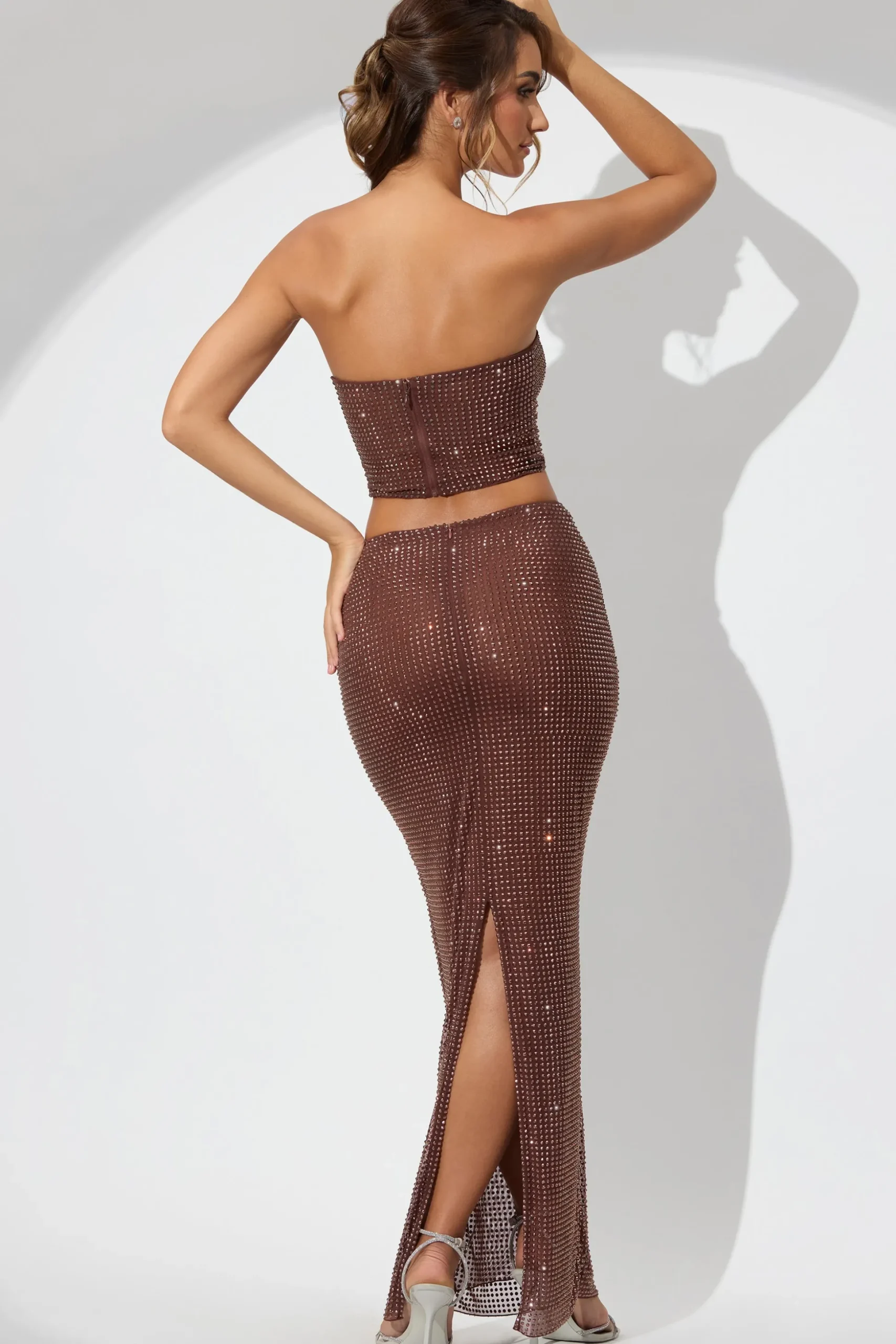 Oh Polly Skirts & Skorts | Co-Ords^Embellished Mid Rise Maxi Skirt in Espresso