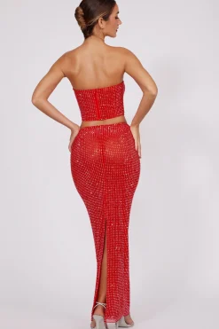 Oh Polly Skirts & Skorts | Co-Ords^Embellished Mid Rise Maxi Skirt in Fire Red FireRed